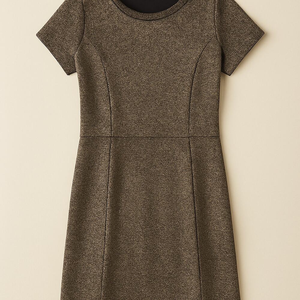 Aqua Metallic Gold Knit Dress M | Short Sleeve Party or Cocktail - Picture 2 of 7
